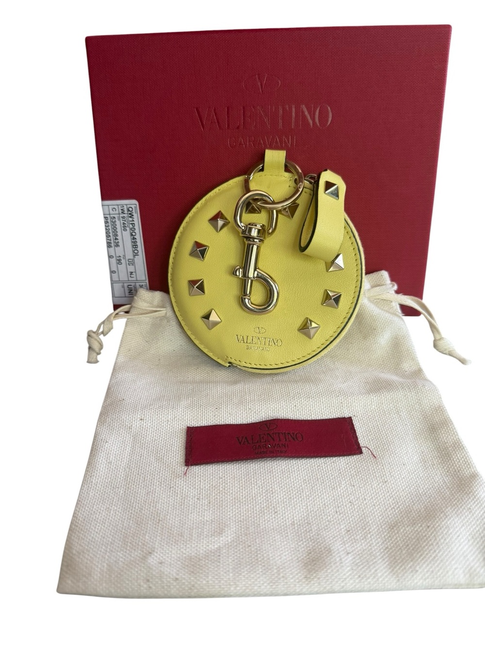 Valentino Garavani Yellow Leather Rockstud Round Key Charm